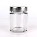 glass jar supplier 220ml round clear honey pickle glass storage jar with metal lids